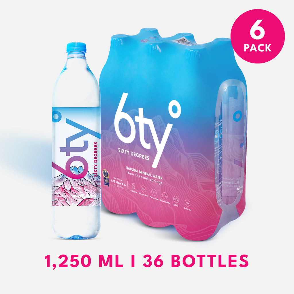 [1250ml 6แพ็ก 36ขวด] น้ำแร่ 6ty Degrees Mineral Water