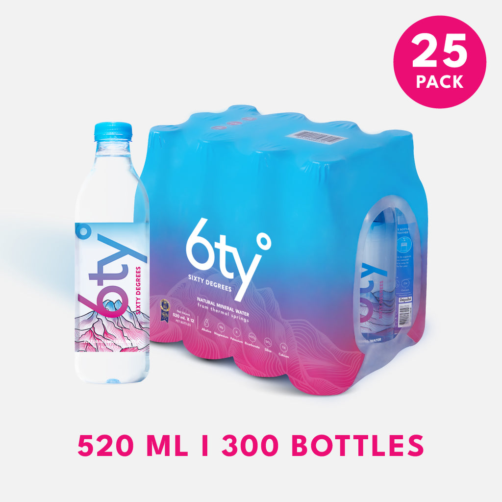 [520ml 25แพ็ก 300ขวด] น้ำแร่ 6ty Degrees Mineral Water