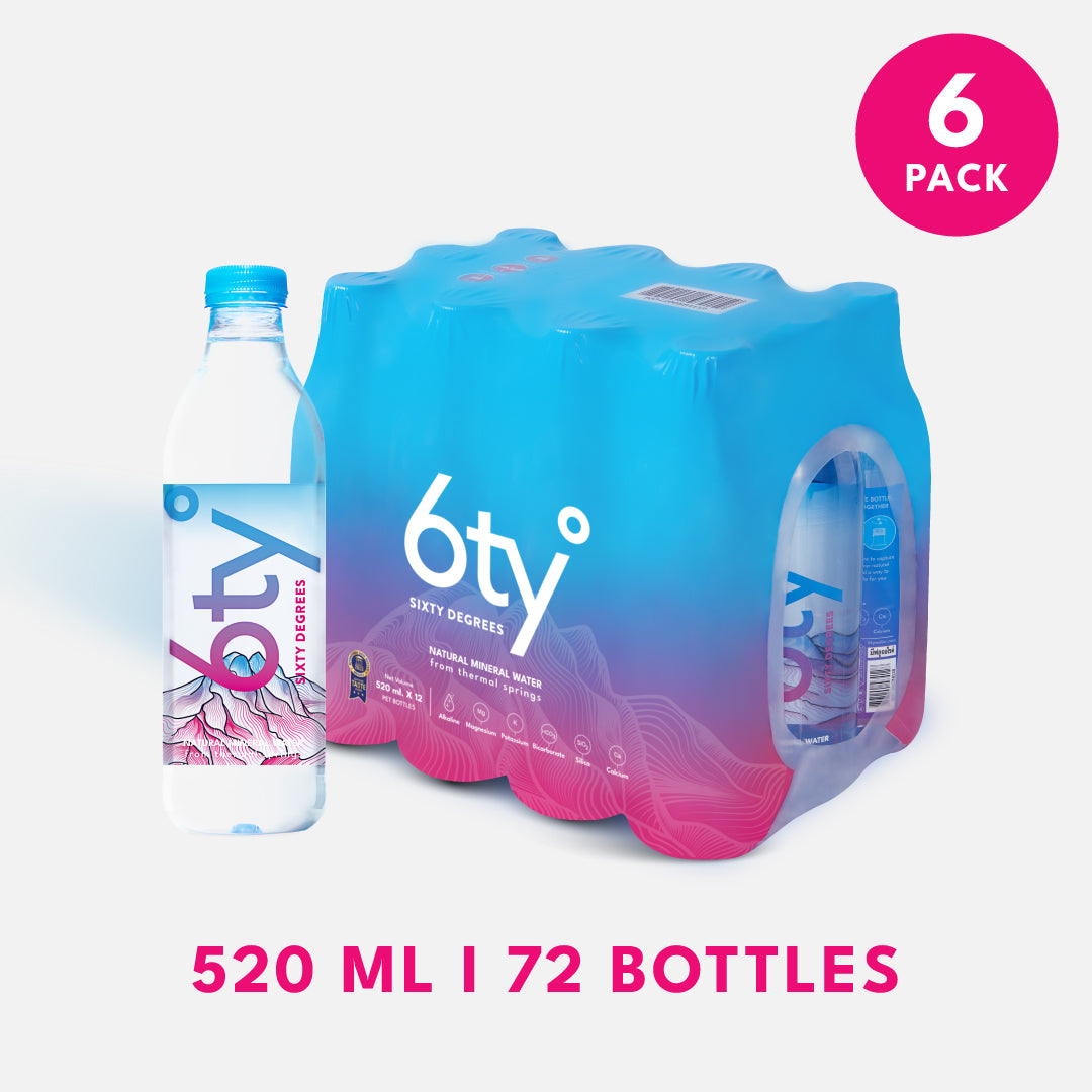 [520ml 6แพ็ก 72ขวด] น้ำแร่ 6ty Degrees Mineral Water